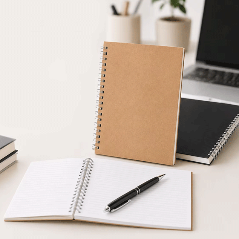 Páginas forradas de cuaderno en espiral negra de Kraft