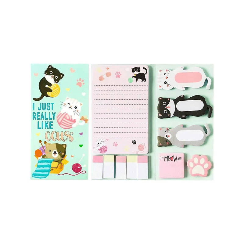 Libro de notas con soporte para notas adhesivas con patrón de gato
