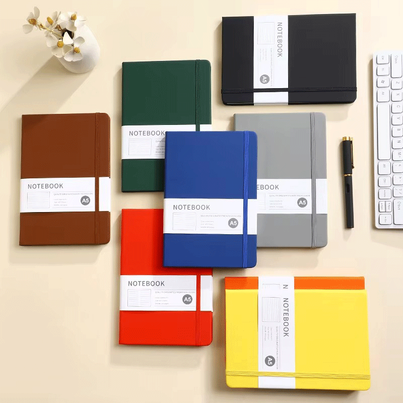 Cuaderno de tapa dura de cuero PU cosido y encuadernado de alta gama A5