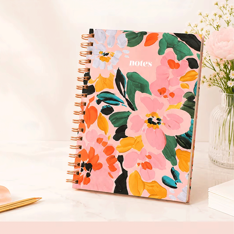 Cuaderno espiral de tapa dura encuadernado con alambre en oro verde oscuro