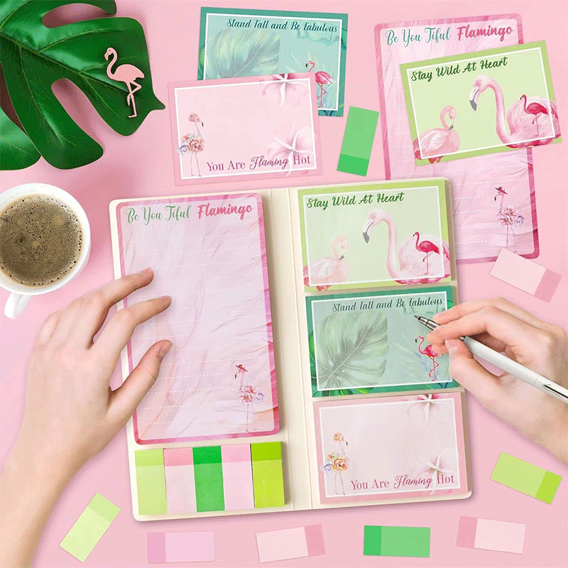 Bloc de notas adhesivas con tema de Flamingo