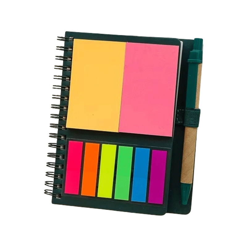 Portaplumas con notas adhesivas en espiral para cuaderno de papel Kraft