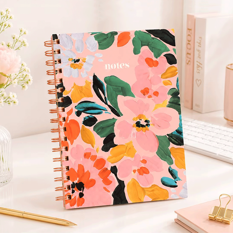 Cuaderno espiral de tapa dura encuadernado con alambre en oro verde oscuro