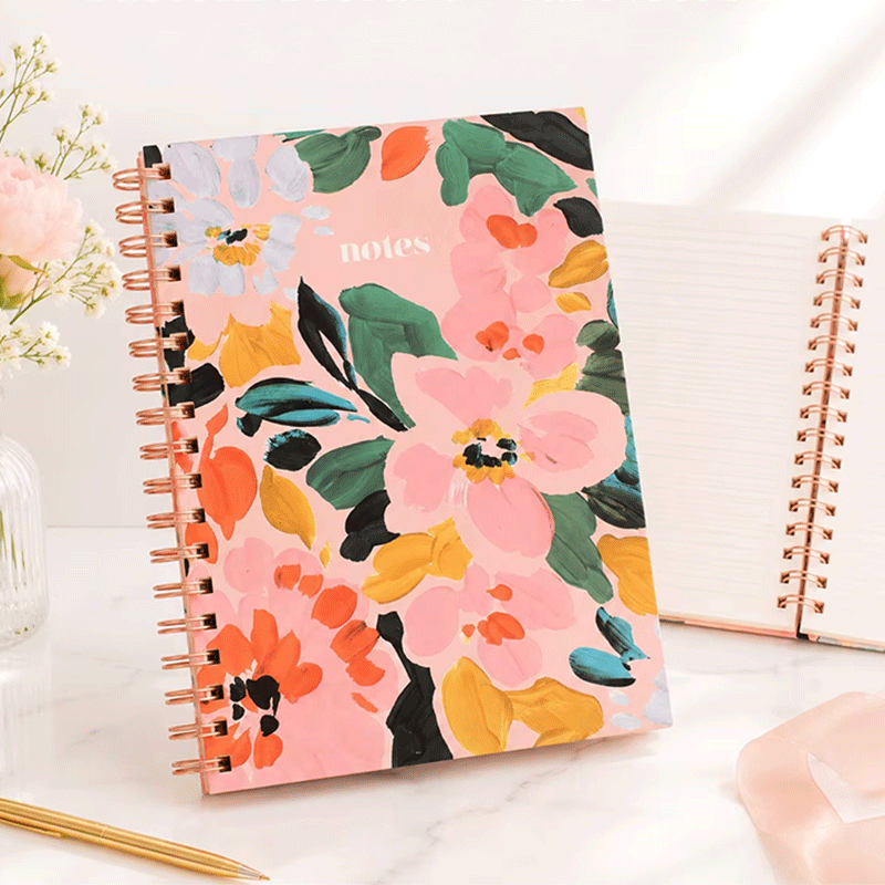 Cuaderno espiral de tapa dura encuadernado con alambre en oro verde oscuro