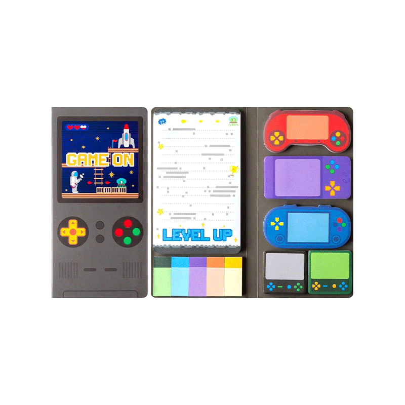 Cuaderno adhesivo combinado con patrón de consola de juegos retro