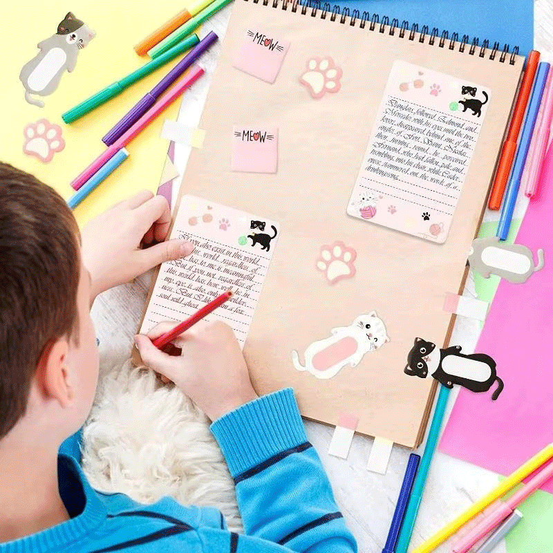 Libro de notas con soporte para notas adhesivas con patrón de gato
